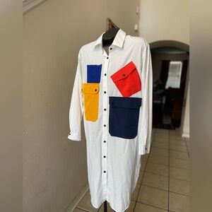 Fashion Nova Color Block Midi Dress - White, Red, Blue, Yellow